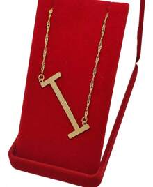 Initial Letters Pendant Necklace 18k Gold Plated - 酒紅色 - 查看 1