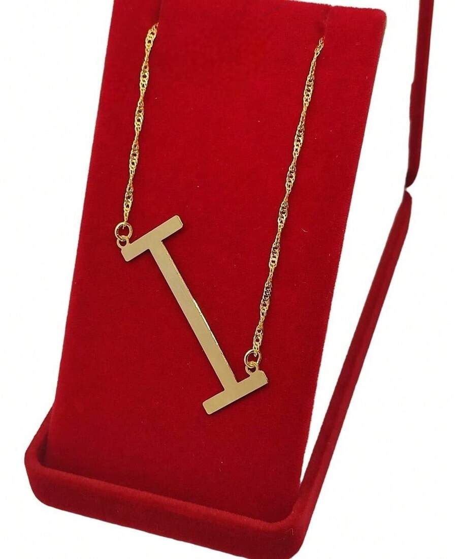 Initial Letters Pendant Necklace 18k Gold Plated - 酒紅色 - 查看 1