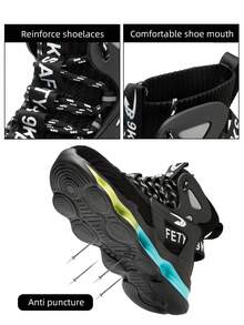 男士冬季時尚工作靴,男士鋼頭安全鞋,防砸高筒防護鞋 - 黑色 - 查看 5