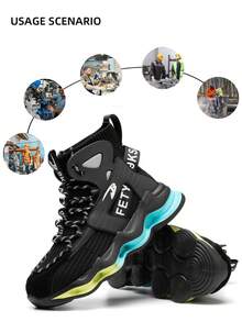 男士冬季時尚工作靴,男士鋼頭安全鞋,防砸高筒防護鞋 - 黑色 - 查看 3