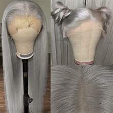 Gorgeous Gray Lace Front Wigs Wear And Go Wig Pre Plucked Long Straight Hair Wig Glueless Grey Colored Wigs Silver Ready To Wear Wigs Heat Resistant Synthetic Lace Front Wigs For Fashion Women For Daily Christmas Party Cosplay Use - 灰色 - 查看 2