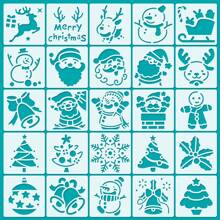 25 Khuôn nhựa vẽ Giáng sinh, Mẫu vẽ bằng nhựa tuần lộc ông già Noel, nghệ thuật thủ công DIY, Mẫu khuôn vẽ có thể tái sử dụng để trang trí cửa sổ, tranh vẽ trên tường gỗ - trắng - Xem 12
