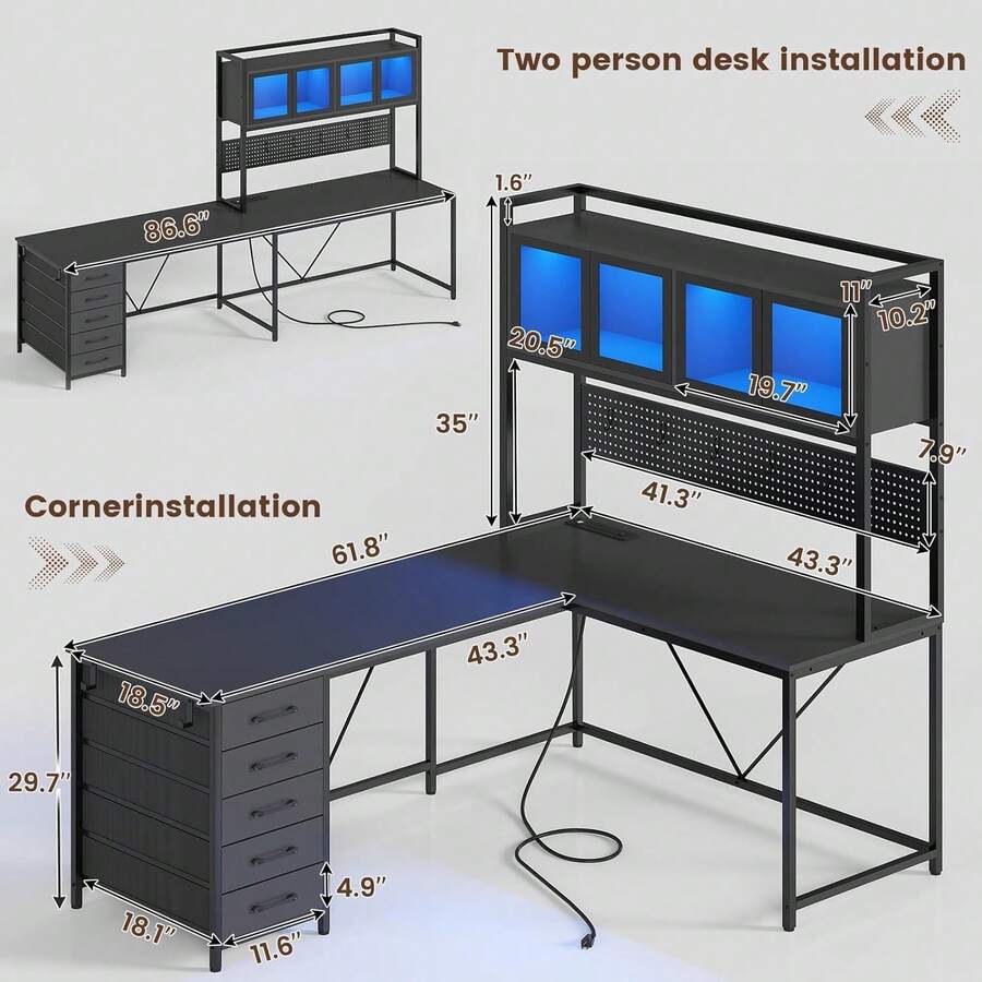 L Shaped Computer Desk With Hutch And Storage Shelves, Corner Computer