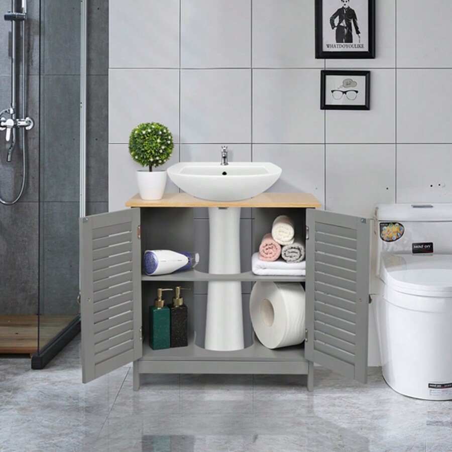 Modern Double Shutter Door MDF Spray Paint Bathroom Sink Gray