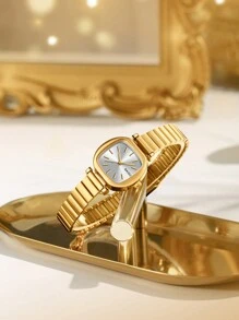 1 pieza Reloj de cuarzo vintage con correa de acero inoxidable para mujer, versátil para uso diario