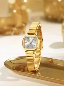1 pieza Reloj de cuarzo vintage con correa de acero inoxidable para mujer, versátil para uso diario