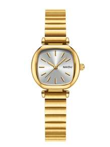 1 pieza Reloj de cuarzo vintage con correa de acero inoxidable para mujer, versátil para uso diario