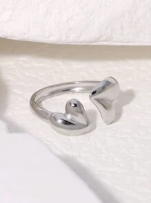 1pc Elegant Minimalist Stainless Steel Heart Open Ring, Suitable For Women For Daily Wear And Gatherings - Open Ring - View 9