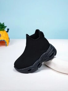 Giày thể thao đế dày cổ cao màu trơn thời trang thường ngày cho bé trai bé gái mới - Siêu thoáng khí, thoải mái, chống trượt, giày thể thao đế mềm - Lý tưởng cho các hoạt động ngoài trời và trang phục thường ngày - màu đen - Xem 7