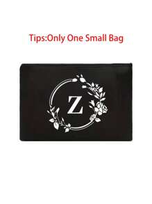 Czarna lniana torebka, torba typu tote, z nadrukiem białych liter wieńca, z kosmetyczką, prosta i elegancka, spersonalizowana torba na prezent ślubny dla druhny, kosmetyczka, prosta torba podróżna do przechowywania, najlepsze prezenty dla nauczycieli na Boże Narodzenie - Czarne - Zobacz 46