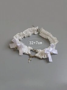1pc Cute Sweet Bowknot & Bell Choker Necklace, Sexy Cross & Heart Pendant Necklace For Women - Black and White - View 5
