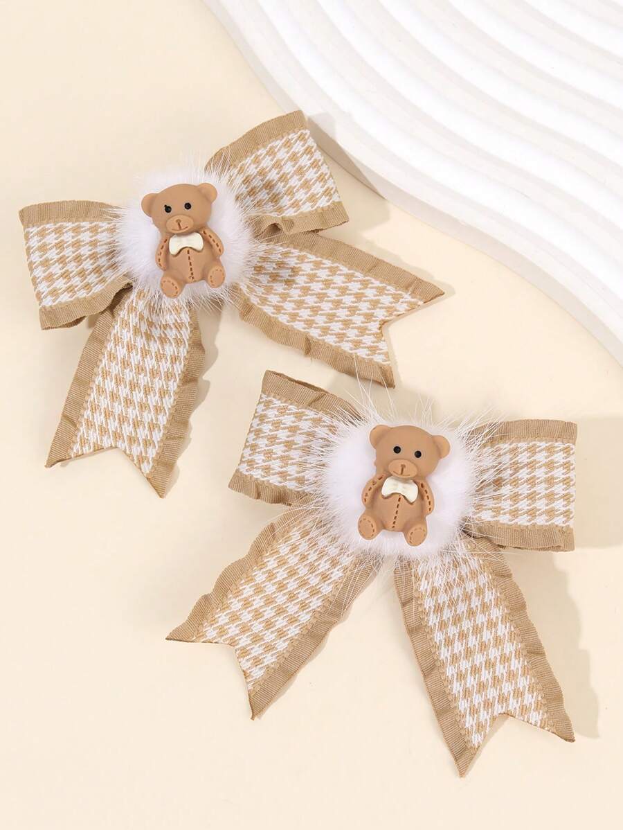 2 Stücke Bären Haarspangen aus Polyester Gros de Tours Schleifenband, Haarstyling-Clip, süße Bären Haarspangen für Kleinkind Mädchen Kinder Accessoires - Verschiedenfarbig - Übersicht 1