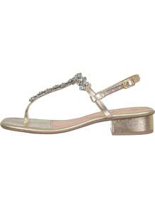 Women's Sandals, Rhinestones, Shiny, Low Heel, Comfortable Strap, Cheap Promotion, Original GiGiL - Dorado - Ver 3