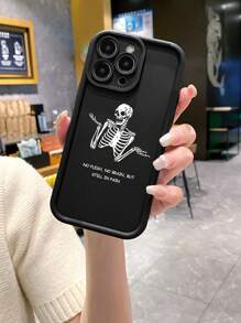 Skull Pattern Fingerprint Proof Black Sandstone Mobile Phone Case Compatible With Apple/Redmi/Infinix/Vivo - Black - View 1