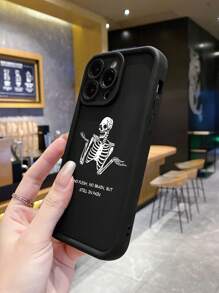 Skull Pattern Fingerprint Proof Black Sandstone Mobile Phone Case Compatible With Apple/Redmi/Infinix/Vivo - Black - View 5