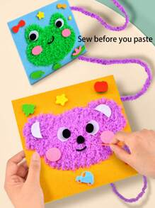 4 件套儿童 DIY 缝纫套装，卡通动物线缝纫画，制作简单的 DIY 项目，动物，水果，学习缝纫玩具，生日礼物，适合男孩和女孩 - 卡通動物毛線畫 - 查看 10