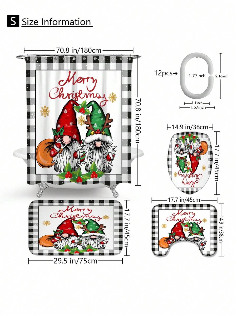 1pc/4pcs Christmas Snowflake Plaid Gnome Multifunctional Bathroom