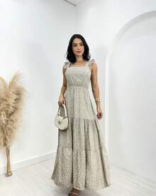 LUXURY ELEGANT LONG DRESS NEW FLOWERY PRINT RUFFLED SLEEVES SUMMER - 灰色 - 查看 3