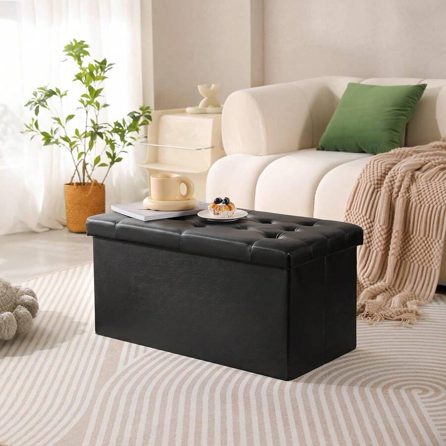 PRANDOM Extra Large Ottoman With Storage [1Pack] Velvet Folding Small