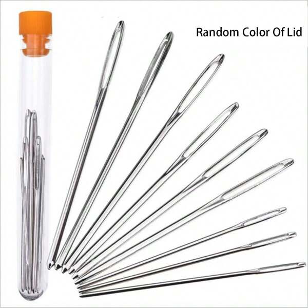 EDCUEBE7 9/15 piezas de agujas grandes de ojo, agujas de tejer de acero inoxidable, agujas de coser, agujas de hilar a mano, adecuadas para proyectos de ganchillo y tejido