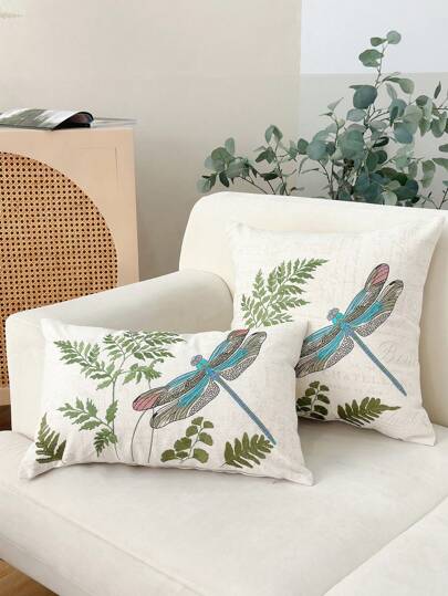 1 件蜻蜓刺绣垫套，客厅/卧室家居装饰，适合所有季节
