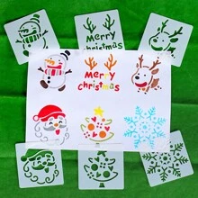 25 Khuôn nhựa vẽ Giáng sinh, Mẫu vẽ bằng nhựa tuần lộc ông già Noel, nghệ thuật thủ công DIY, Mẫu khuôn vẽ có thể tái sử dụng để trang trí cửa sổ, tranh vẽ trên tường gỗ - trắng - Xem 3