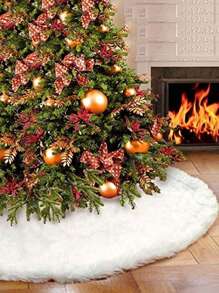 Saia para árvore de Natal branca, 78/90/122 cm, macia e felpuda, ideal para decoração de Natal em 2024. Ótima opção de presente para decoração de Natal, aniversários, quartos e ambientes. Decoração natalina de inverno. Presente perfeito para a casa. - Branco - Ver 2