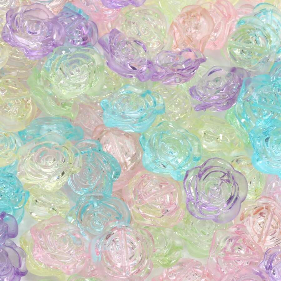 50 件/包混合透明亚克力玫瑰花珠适用于 DIY 珠宝制作、手链项链耳环配件 - 18mm 50pcs - 查看 1