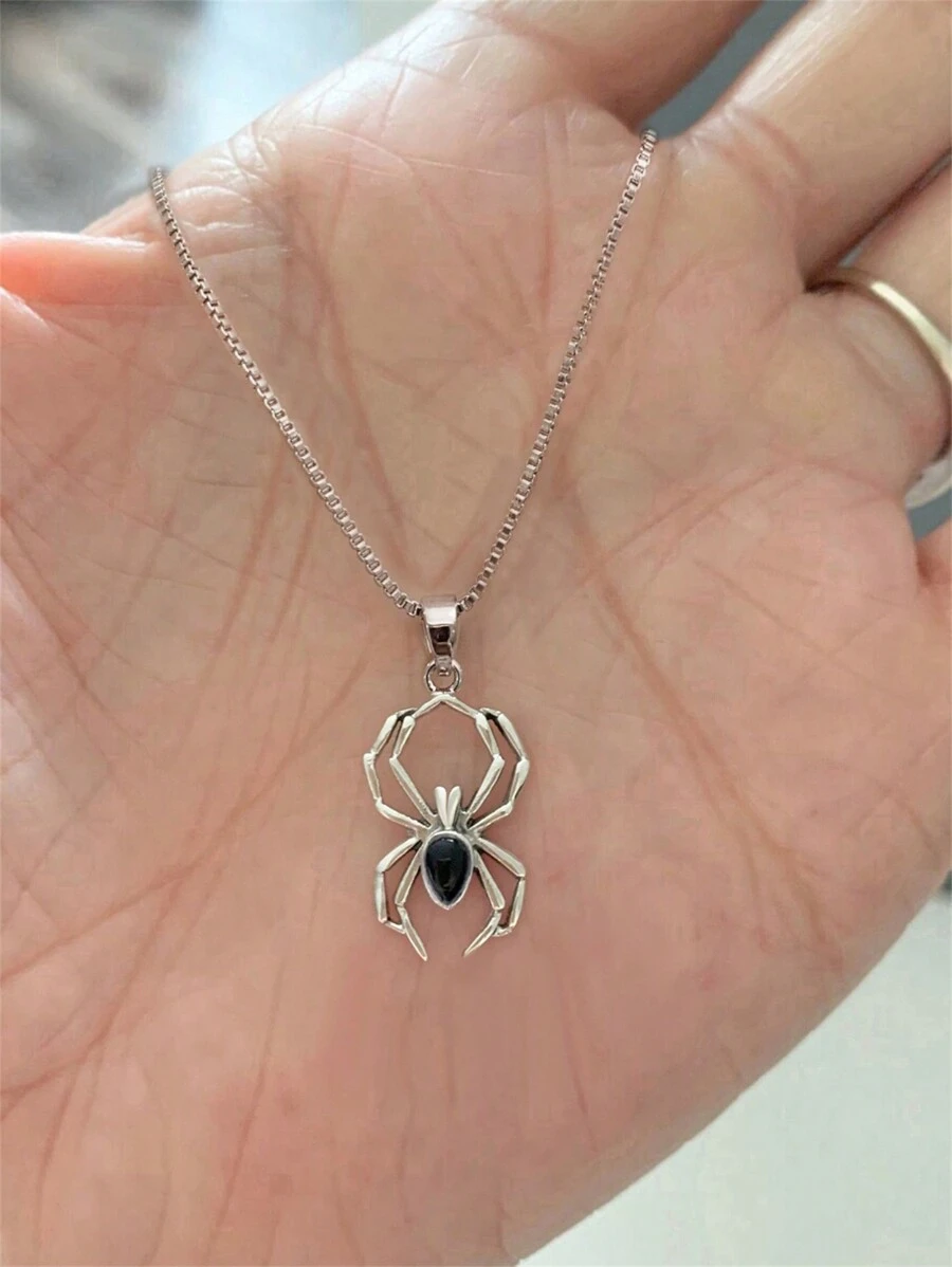 1 PC Charm Cubic Zirconia Spider Necklace Pendant For Women Halloween Jewelry