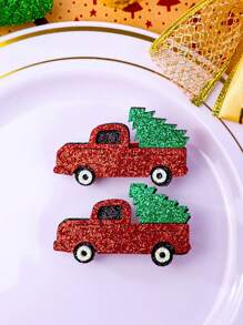 2 件圣诞红色汽车发夹女童闪亮圣诞发夹全衬里发夹幼儿女孩节日派对头饰新年圣诞礼物儿童婴儿发饰 - 彩色 - 查看 5