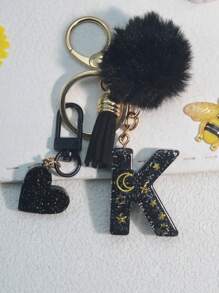 1 件树脂星空环氧字母钥匙扣，带流苏和黑色毛球装饰，送给朋友和母亲的礼物，汽车配件包饰，书包挂绳，带身份证夹，汽车配件包饰 - 黑色 - 查看 18