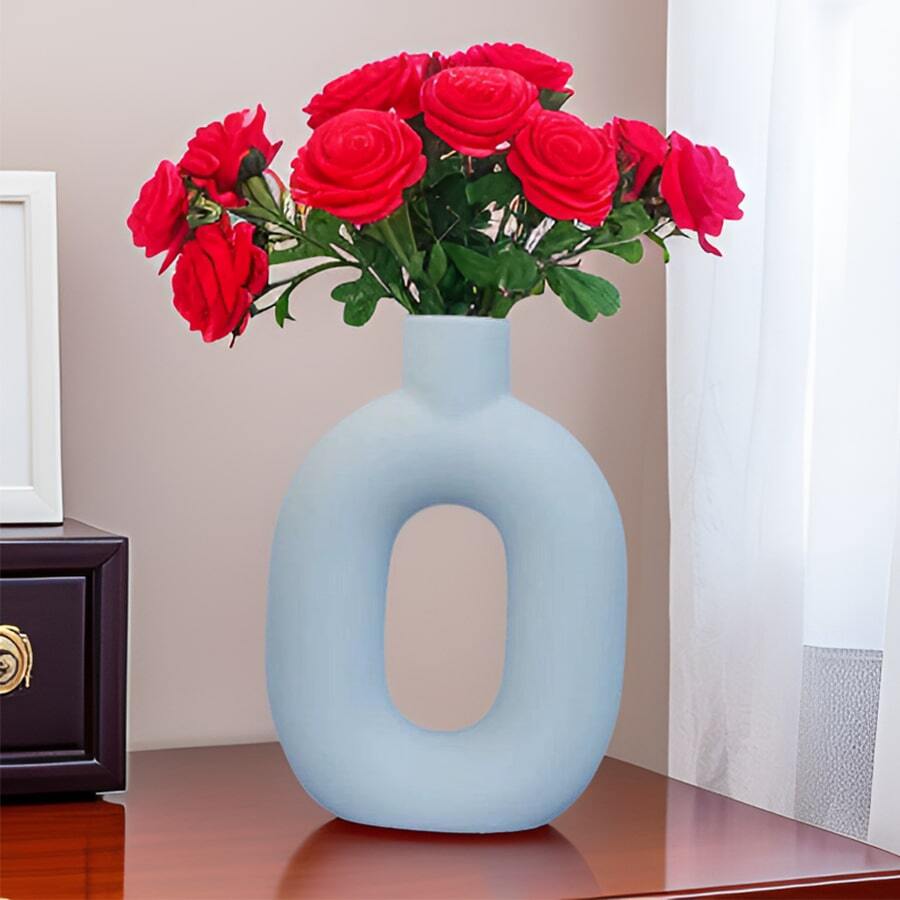 7Inch Ceramic Flower Vase, Narrow Mouth Vase, White Dried Flower Vase