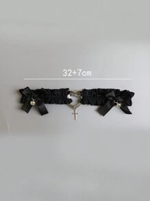 1pc Cute Sweet Bowknot & Bell Choker Necklace, Sexy Cross & Heart Pendant Necklace For Women - Black and White - View 4