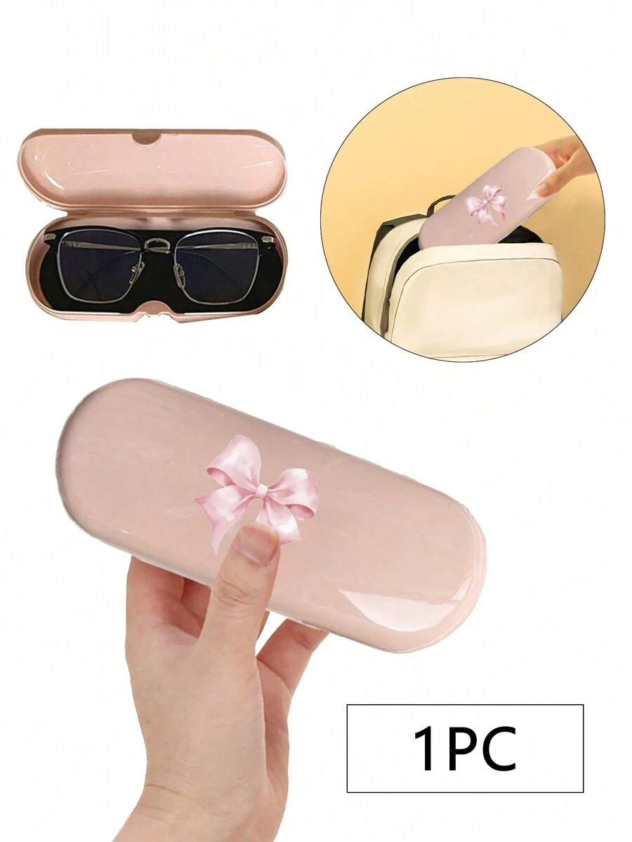 1 hộp đựng kính màu trơn có in họa tiết nơ, hộp đựng kính màu trơn phong cách Monet/kem, thiết kế mới hợp thời trang và đơn giản, tiện lợi và di động với chức năng chống thấm nước và chống bụi, hộp đựng kính mát quyến rũ, hộp đựng kính mắt, hộp đựng kính có nắp, hộp đựng đồ gia dụng di động cho nam nữ, hộp đựng kính mát, hộp đựng kính màu kẹo, hộp đựng kính bảo vệ, hộp đựng kính râm cứng - Hồng - Xem 1