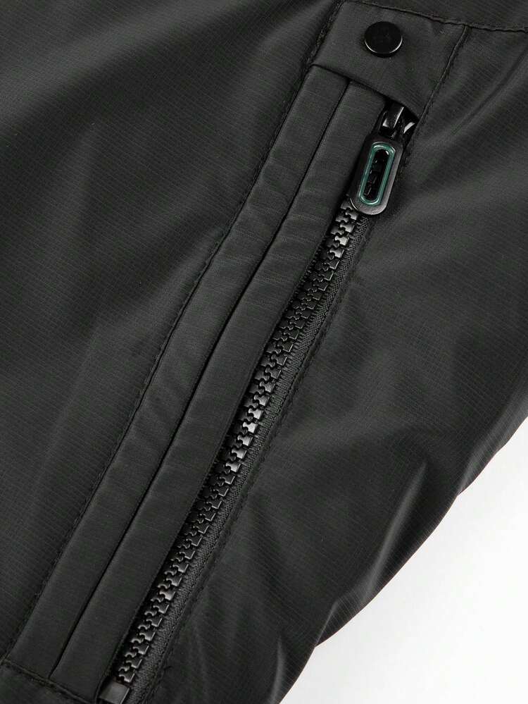 1 件男士双面连帽夹克，时尚休闲可拆卸兜帽拉链 - 黑色 - 查看 7