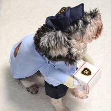 1 set Costume de déguisement pour animaux de compagnie pour Halloween, tenue de transformation drôle de livreur debout, vêtements pour animaux de compagnie - Bleu azur - Voir 1