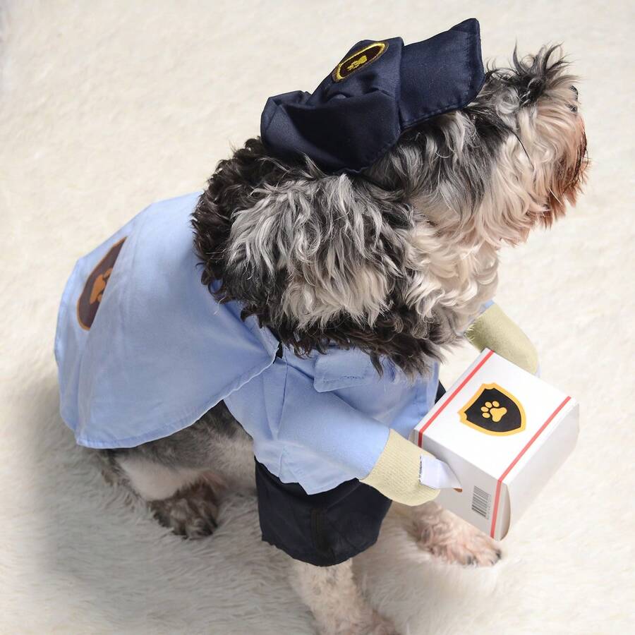 1 set Costume de déguisement pour animaux de compagnie pour Halloween, tenue de transformation drôle de livreur debout, vêtements pour animaux de compagnie - Bleu azur - Voir 1
