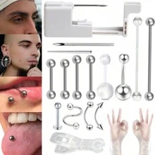 8Pcs/Sets Body Piercing Kit For Belly Button/Lip/Tongue/Ear/Nose/Eyebrow/Nipple Piercing Gun Kits Body Piercing Needle Tools For Women Men - White - View 11