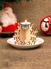 Set de 4 portavelas de madera con forma de copo de nieve, pulidos y adecuados para la decoración navideña de la mesa y la sala de estar (velas no incluidas)