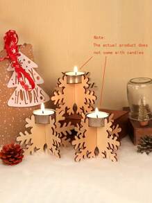 Set de 4 portavelas de madera con forma de copo de nieve, pulidos y adecuados para la decoración navideña de la mesa y la sala de estar (velas no incluidas)