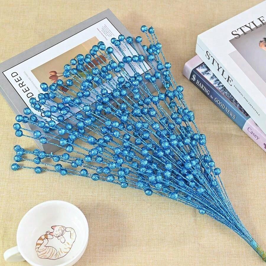 Christmas Tree Decorations Artificial Gold Powder Berry Stems And