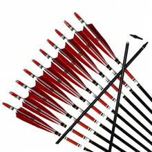 12PCS Red Turkey Feather 31 Inches Carbon Arrows Replacement Tips Targeting Arrows Archery For Recurve Longbow Hunting & Practice - Red - View 1