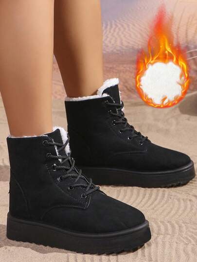 35-44 Plus Size Women's Thick Warm Lightweight Snow Boots, Short Shaft, Thermal Lined, Round Toe, Cold-Resistant, Flat Bottom, Winter