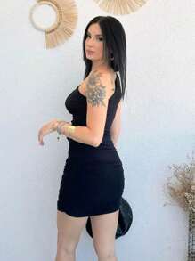 Women's Short Ruched Suplex Premium Dress - 黑色 - 查看 1