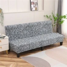 1pc Marble Pattern Sofa Slipcover, Stretch All-Inclusive Polyester, Suitable For Armless Sofa, Knitted Silky, 4 Seasons Use - Grey - View 4