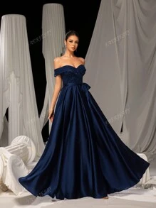 Faeriesty Elegant Shimmering Sequin-Satin Evening Gown With Side-Slit Design | Luxury Gala Look For Weddings, Parties Or High-End Events Party Dress Wedding Guest Dress Formal Dress Evening Dress