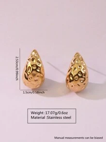 2 件/套时尚奢华风格 18K 镀金不锈钢锤纹纹理泪珠耳环，适合女性与朋友聚会或日常通勤时佩戴，也可作为节日礼物 - 金黃色 - 查看 13