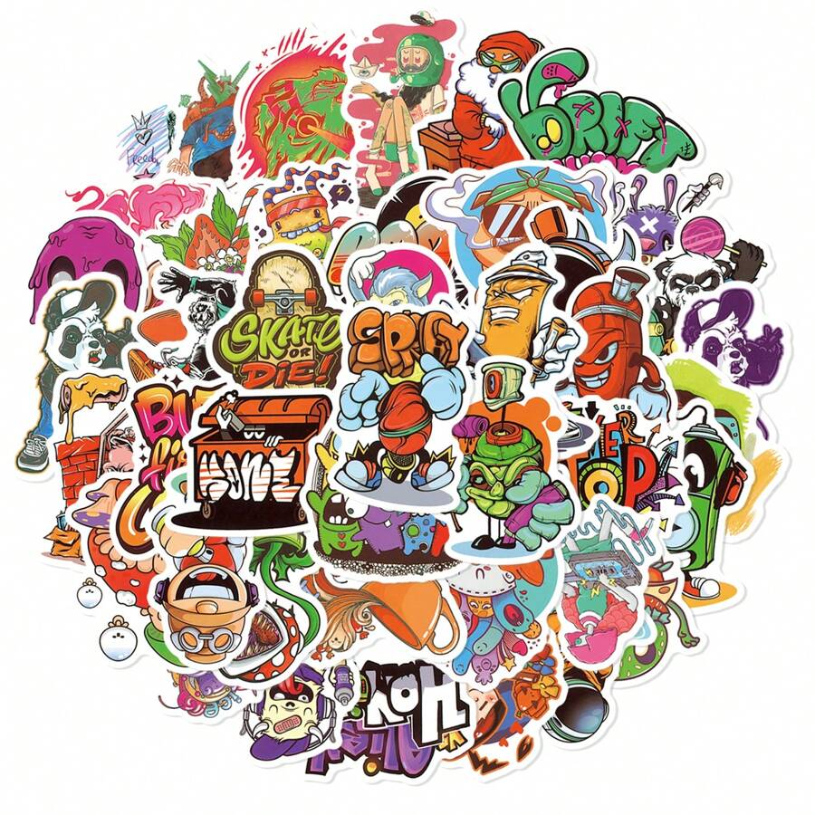50 件街头涂鸦贴纸用于装饰电脑桌贴纸头盔滑板吉他水杯手提箱笔记本手册书可 DIY 贴纸自粘 - 彩色 - 查看 1