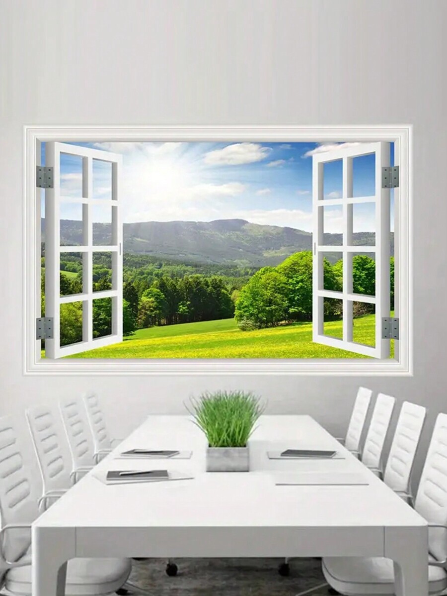 mama look Peel & Stick 3D Spring Lawn Faux Window Wall Decal Matte