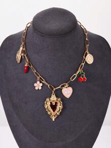 1 件金属心形小盒吊坠项链，带樱桃邪眼辣椒太阳吊坠珠宝礼物情人节、妈妈、母亲、母亲节、礼物 - 多吊墜項鍊 - 查看 2